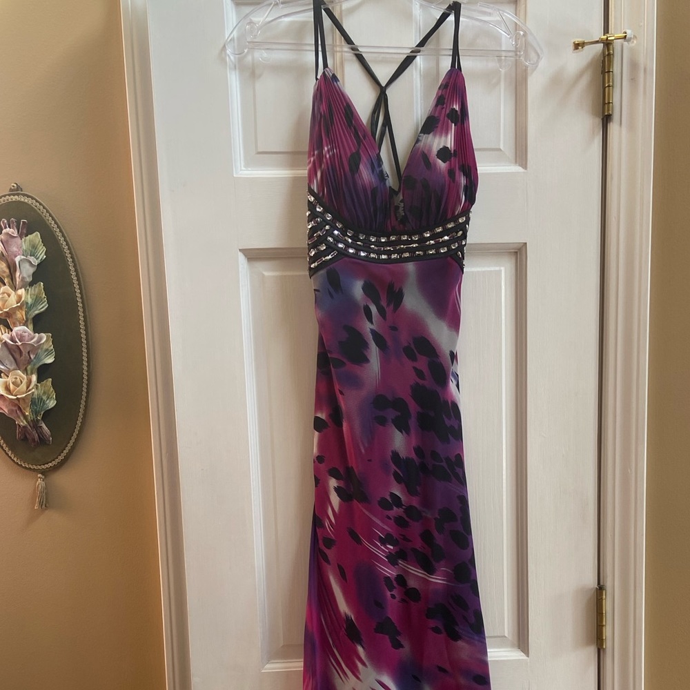 Purple/Fuschia/Black/White Patterned Gown